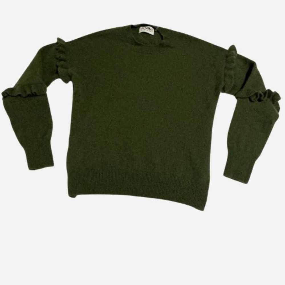 Luxury brand‎ 27 miles Malibu 100% cashmere Green ruffle sweater